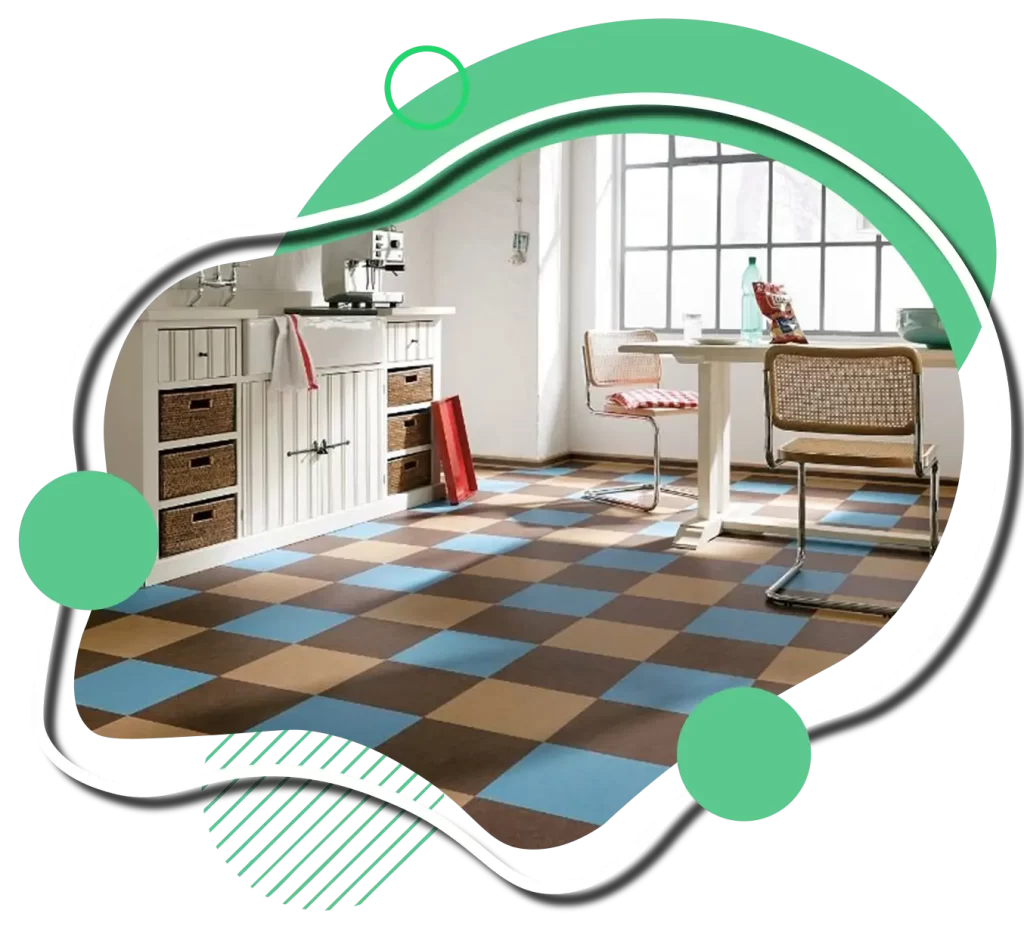 Brown Blue checkerboard Linoleum Flooring