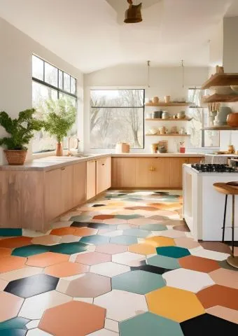 Linoleum Hexagonal Tiles Flooring