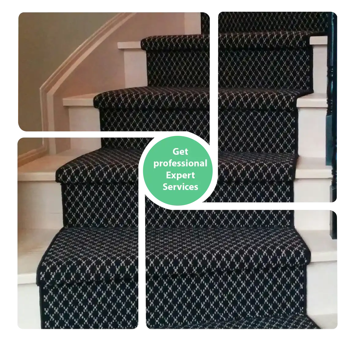 White Patterned Black Stairway Carpet