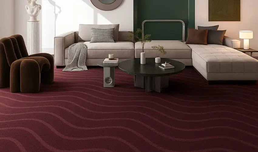 Red Stripped Wall-to-Wall Carpets in Living Room