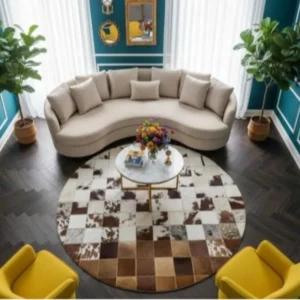 Round Cowhide Patchwork Area Rugs