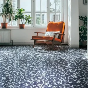 Navy Floral Modern Carpet Flooring