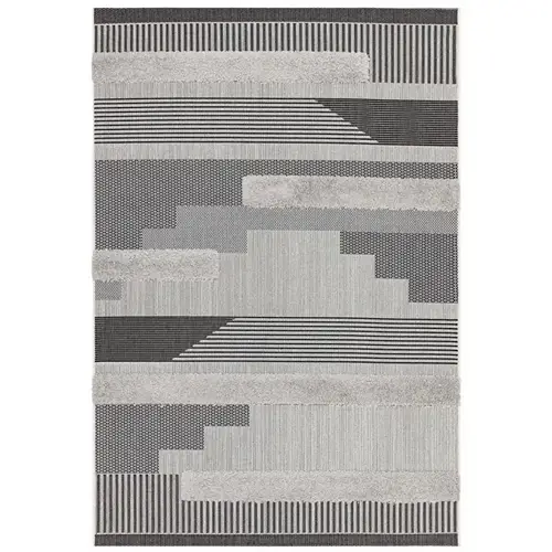 Monty Geometric Outdoor Carpet in Black Cream and Natural 1